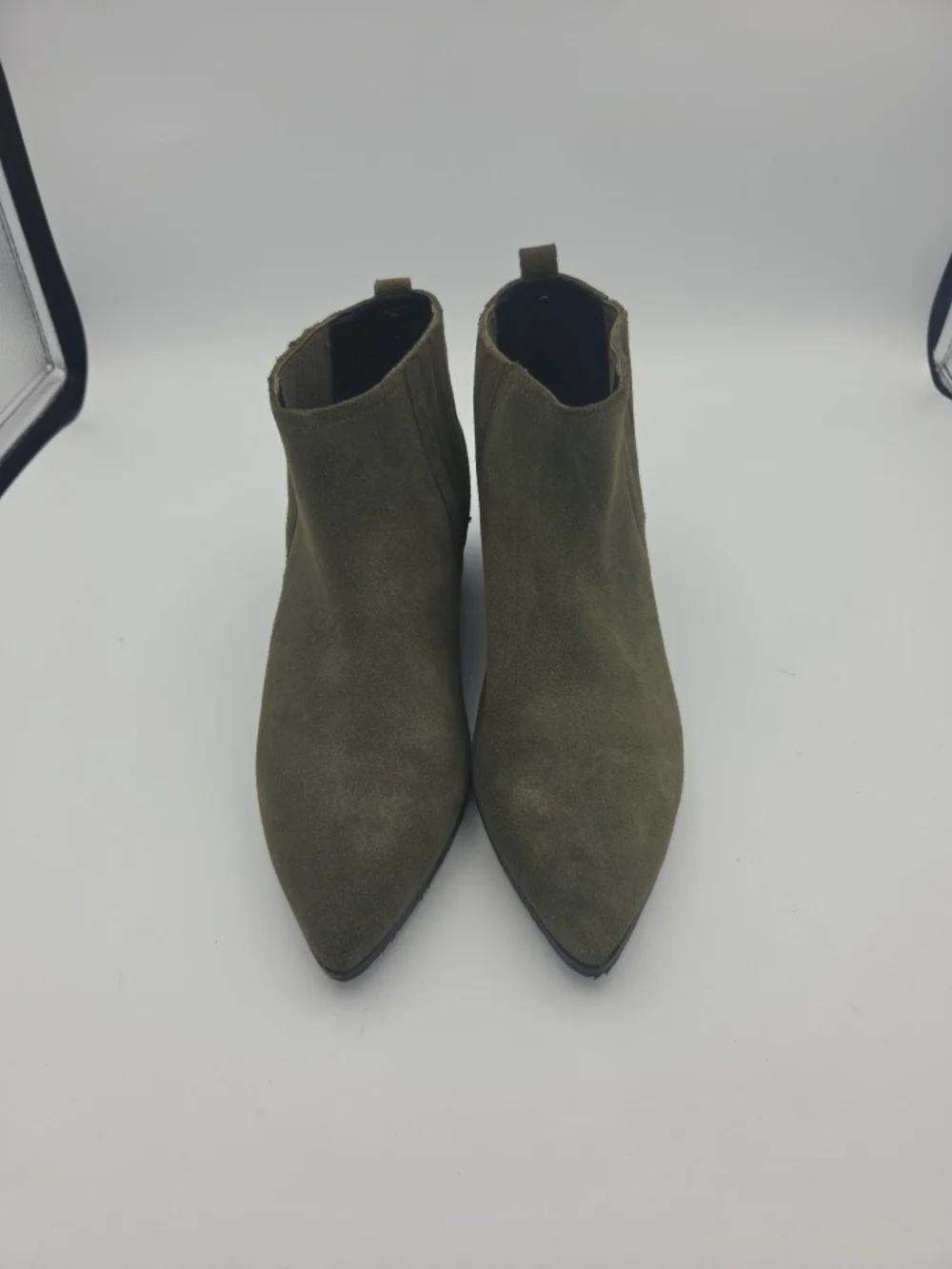 NYDJ Olive Green Suede Pointed Toe Ankle Booties Size 7.5